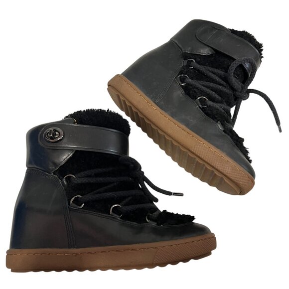 Coach wedge boots Monroe Shearling size 8 black leather high heel booties - Picture 7 of 16